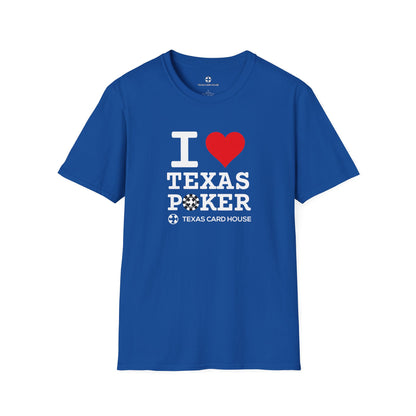 I Love Texas Poker White Lettering Unisex Softstyle T-Shirt