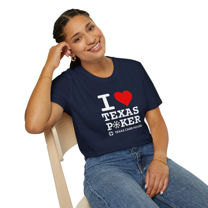 I Love Texas Poker White Lettering Unisex Softstyle T-Shirt