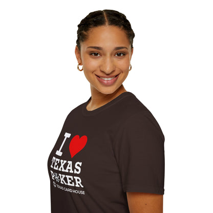 I Love Texas Poker White Lettering Unisex Softstyle T-Shirt