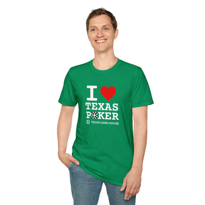 I Love Texas Poker White Lettering Unisex Softstyle T-Shirt